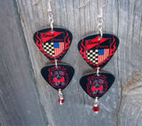 Car Racing Double Guitar Pick Earrings with Red Swarovski Crystals