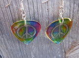 Tie Dye and Peace Sign Transparent Guitar Pick Earrings