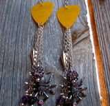 Yellow Guitar Pick Earrings with Spiders, Spikes, and More Dangles