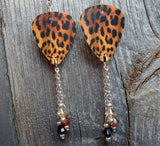 Leopard Print Guitar Pick Earrings with Swarovski Crystal Dangles