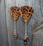 Leopard Print Guitar Pick Earrings with Swarovski Crystal Dangles