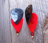 Cascading Red and Black Guitar Pick Earrings with Red Swarovski Crystals