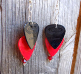 Cascading Red and Black Guitar Pick Earrings with Red Swarovski Crystals