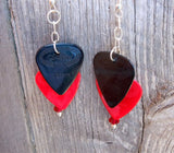 Cascading Red and Black Guitar Pick Earrings with Red Swarovski Crystals