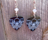 Wispy White Skull and Crossbones with Wings Guitar Pick Earrings with Opal Swarovski Crystals
