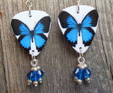 Blue Butterfly Guitar Pick Earrings with Capri Blue Swarovski Crystal Dangles