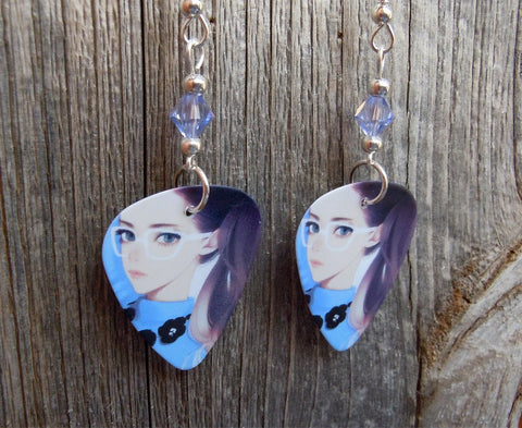 Drawn Girl Guitar Pick Earrings with Blue Swarovski Crystals