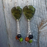 Transparent Camo Guitar Pick Earrings with Pave Bead Dangles