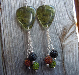 Transparent Camo Guitar Pick Earrings with Pave Bead Dangles