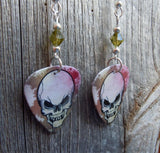 Angry Skull Guitar Pick Earrings with Olivine Swarovski Crystals