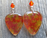 Transparent Orange and Yellow Autumn Leaves Guitar Pick Earrings with Fire Opal Swarovski Crystals