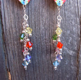 Tie Dye with Flower Charm Guitar Pick Earrings with Crystal Dangles