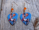 Pin Up Girl with Jack o' Lantern Guitar Pick Earrings with Orange Swarovski Crystals