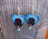 Haunted Mansion Guitar Pick Earrings with Aqua Crystal Charm Dangles