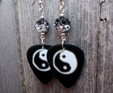 Yin Yang Guitar Pick Earrings with Black to White Ombre Pave Beads
