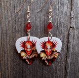 Evil Clown Guitar Pick Earrings with Red Swarovski Crystals