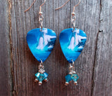 Mermaid on Top of the Water Guitar Pick Earrings with Blue Crystal Dangles
