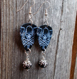 Wispy White Skull and Crossbones with Wings Guitar Pick Earrings with Ombre Pave Rhinestones