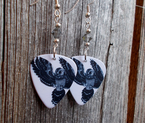 Owl Guitar Pick Earrings with Gray Swarovski Crystals