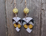 Yellow Butterfly Guitar Pick Earrings with Yellow Pave Beads