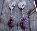 Purple and Pink Star Guitar Pick Earrings with Purple Pave Bead Dangles