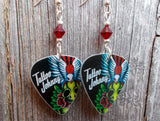 Tattoo Johnny Old School Tattoo Style Skull and Bird Guitar Pick Earrings with Crystals