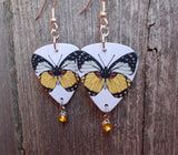 Yellow Butterfly Guitar Pick Earrings with Yellow Crystal Charms