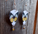 Yellow Butterfly Guitar Pick Earrings with Yellow Crystal Charms