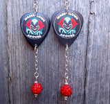 Wanna Clown Around Guitar Pick Earrings with Red Pave Bead Dangle