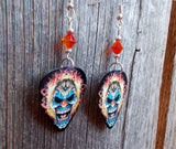 Evil Clown with Flames for Hair Guitar Pick Earrings with Fire Opal Swarovski Crystals