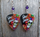 Tattoo Johnny Old School Tattoo Style Skull Guitar Pick Earrings with Purple Swarovski Crystals
