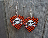 Skull and Crossbones on Checkered Background Guitar Pick Earrings