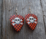 Skull and Crossbones on Checkered Background Guitar Pick Earrings