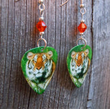 Tiger in the Grass Guitar Pick Earrings with Orange Swarovski Crystals