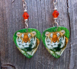 Tiger in the Grass Guitar Pick Earrings with Orange Swarovski Crystals