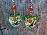 Tiger in the Grass Guitar Pick Earrings with Orange Swarovski Crystals