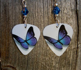 Blue and Purple Butterfly Guitar Pick Earrings with Capri Blue Swarovski Crystals