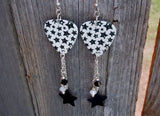 Black and White Starry Guitar Pick Earrings with Dangles
