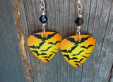 Flying Bats Guitar Pick Earrings with Black Swarovski Crystals