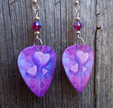 Pink and Purple Hearts Guitar Pick Earrings with Fuchsia ABx2 Swarovski Crystals