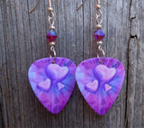 Pink and Purple Hearts Guitar Pick Earrings with Fuchsia ABx2 Swarovski Crystals