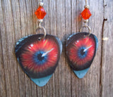 Orange Eyeball Guitar Pick Earrings with Orange Swarovski Crystals