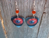 Orange Eyeball Guitar Pick Earrings with Orange Swarovski Crystals