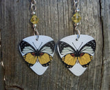 Yellow and Black Butterfly Guitar Pick Earrings with Yellow Swarovski Crystals