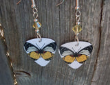 Yellow and Black Butterfly Guitar Pick Earrings with Yellow Swarovski Crystals