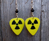 Yellow and Black Nuclear Symbol Guitar Pick Earrings with Black Swarovski Crystals