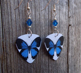 Blue Butterfly Guitar Pick Earrings with Capri Blue Swarovski Crystals