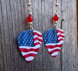 American Flag Guitar Pick Earrings with Red Swarovski Crystals