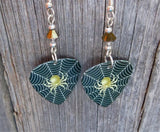 Spider on a Spiderweb Guitar Pick Earrings with Gold Swarovski Crystals