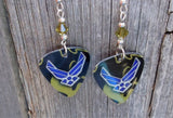 Air Force Ensignia Camo Guitar Pick Earrings with Green Swarovski Crystals